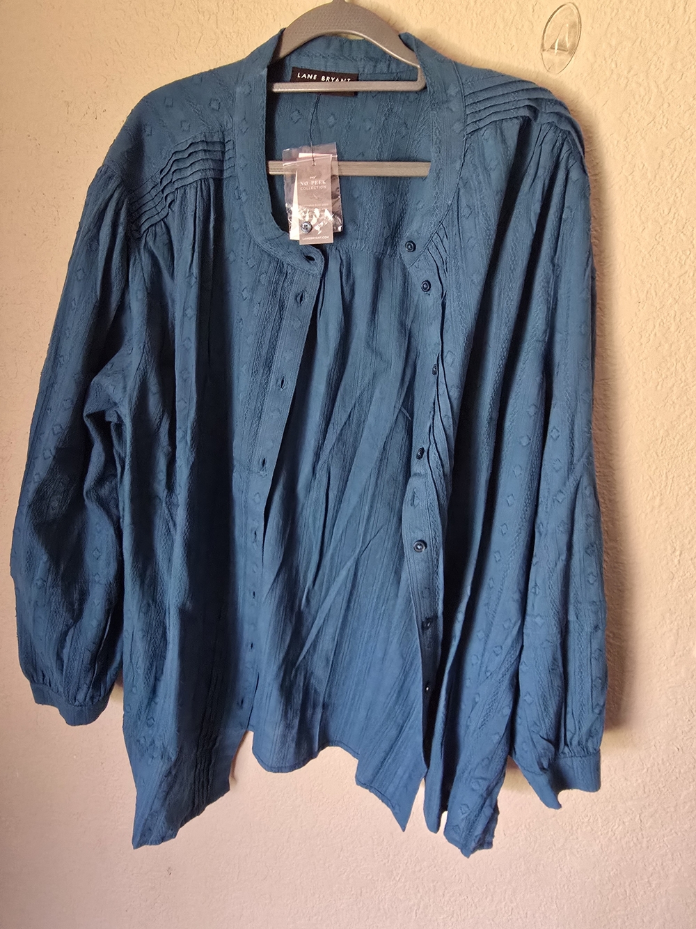Lane Bryant Teal Textured Button-Front Blouse